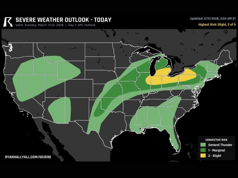 Illinois, Indiana, Ohio and New York Face Fast Moving Severe Storms With 75 to 90 Knot Jet Fueling Damaging Winds and Large Hail Risk Today