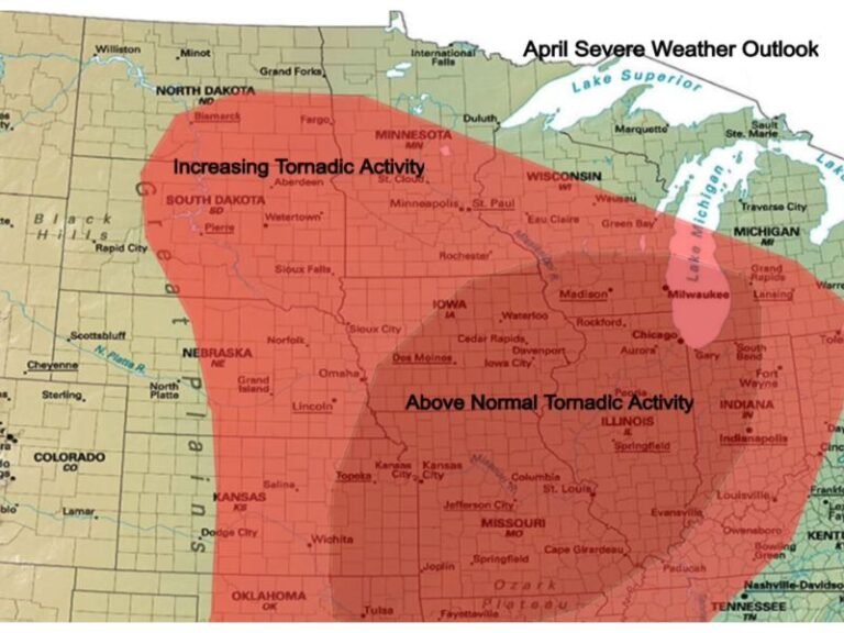 Illinois, Iowa, Wisconsin, Minnesota, Missouri, Nebraska, Kansas, Oklahoma and South Dakota Face Elevated April Tornado Risk as Forecasters Warn of Above-Normal Severe Weather Pattern