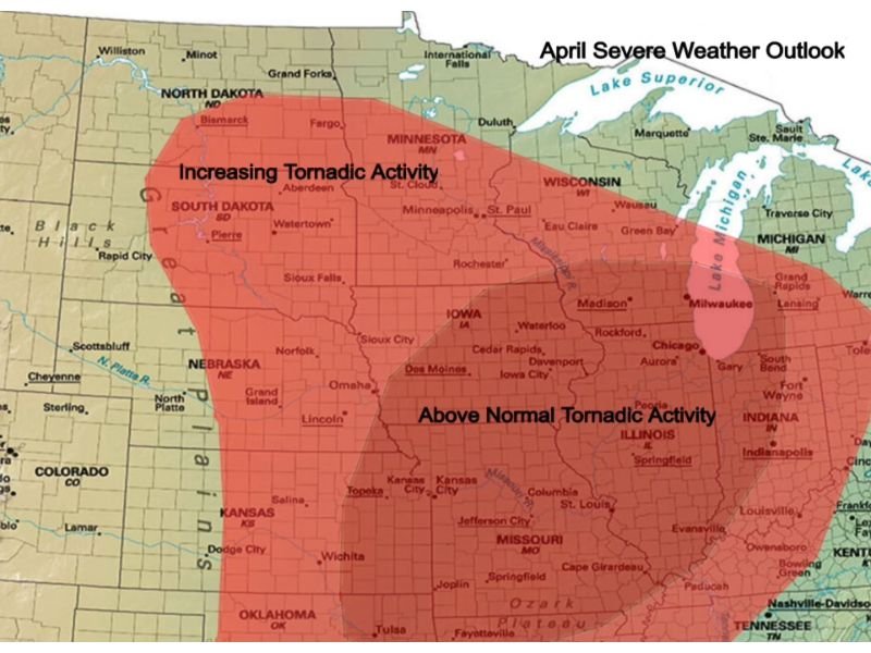 Illinois, Iowa, Wisconsin, Minnesota, Missouri, Nebraska, Kansas, Oklahoma and South Dakota Face Elevated April Tornado Risk as Forecasters Warn of Above-Normal Severe Weather Pattern