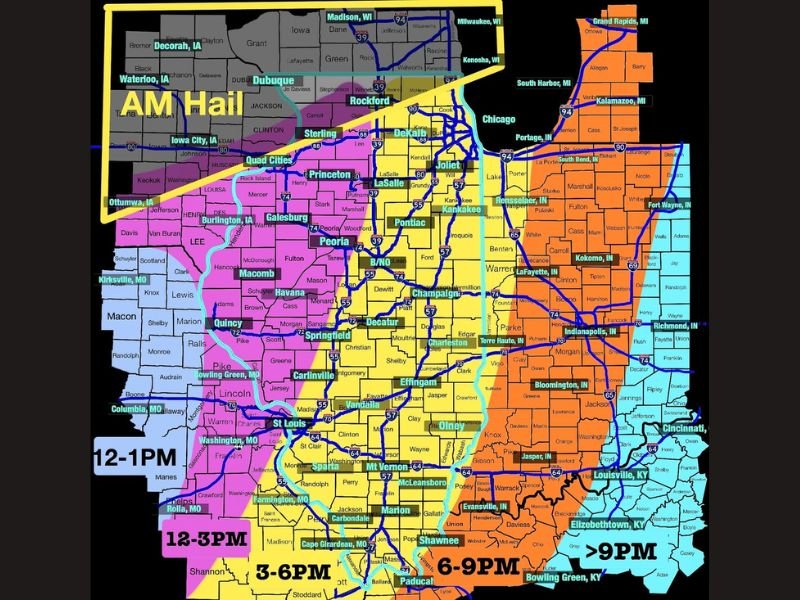 Illinois Severe Storm Threat Builds as Missouri Storms Race East Toward Chicago With Hail, Damaging Winds and Possible Tornadoes