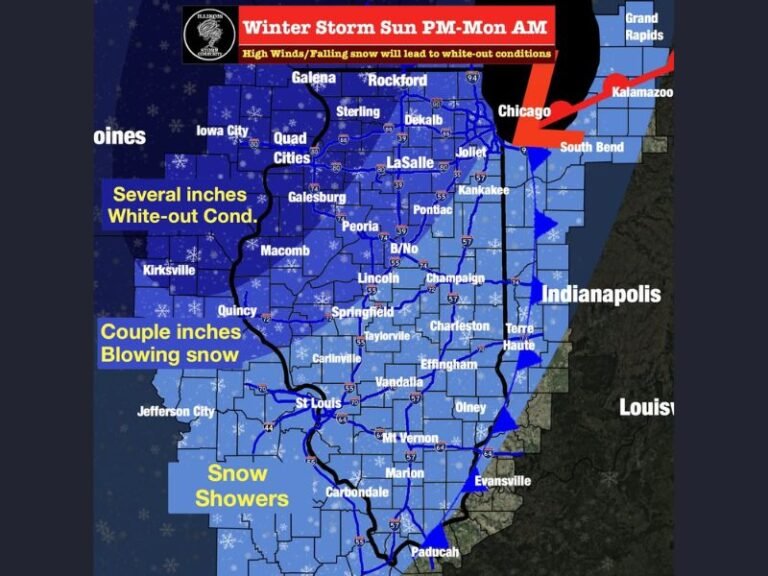 Illinois Winter Storm Threat Sunday Night Into Monday Could Bring Whiteout Conditions to Rockford, Galena, and Chicago With Blowing Snow
