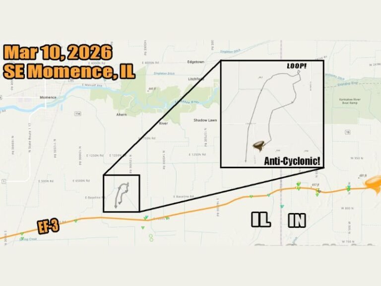 Illinois and Indiana Tornado on March 10 Near Momence and Kankakee Traced Unusual Looping Anti Cyclonic Path With No Damage Reported