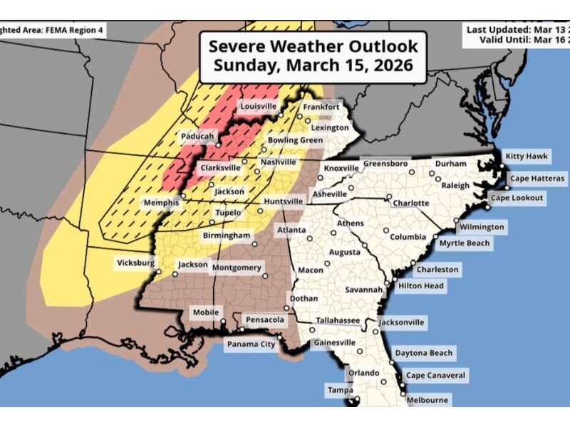 Kentucky and Tennessee Face Dangerous Sunday Storm Setup as Louisville, Nashville and Memphis Enter Severe Weather Risk Zone