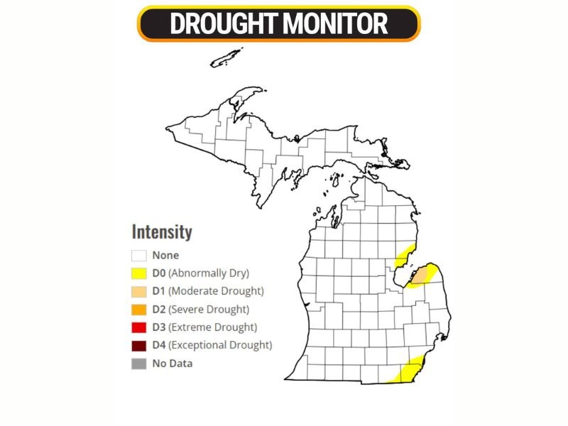 Michigan Drought Update Shows Nearly Entire State Drought-Free With Only Small Dry Pockets Near Lake Michigan and Southeast