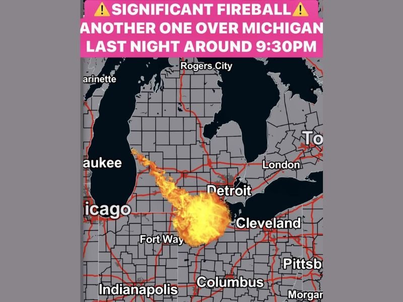 Michigan Ohio and Indiana Skies Light Up as 9 30 PM Fireball Streaks Over Detroit Grand Rapids and Great Lakes With Sonic Boom Reports