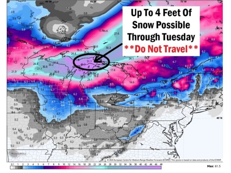 Michigan Upper Peninsula Blizzard Threat: Marquette, Houghton and Keweenaw Peninsula Could See Up to 4 Feet of Snow by Tuesday