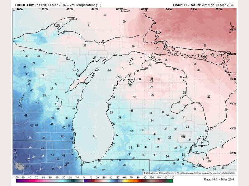 Michigan, Wisconsin, Minnesota Winter Pattern Returns With 20s and 30s, Light Snow Showers and Gusty Winds Across Great Lakes