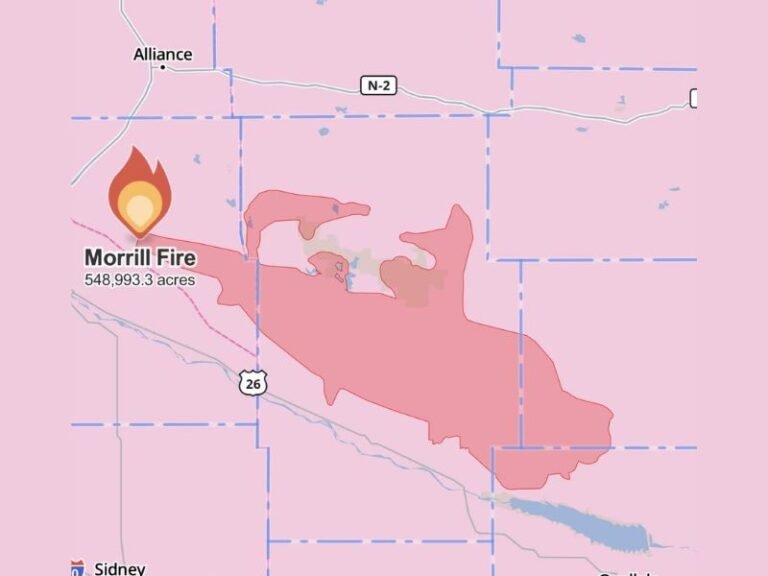 Nebraska’s Massive Morrill Fire Near Alliance Explodes to Nearly 549,000 Acres as Cold Front Approaches With Wind Shift