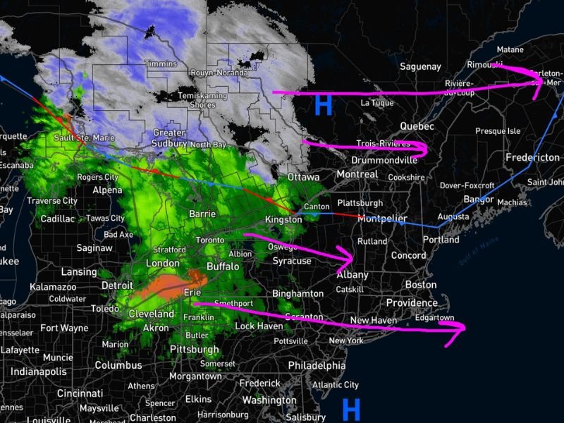 New York Vermont New Hampshire Maine Rain Shield Moves From Buffalo Albany Into New England With Light Snow Possible in Northern Areas Through Friday