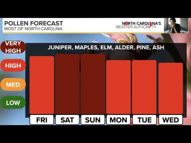 North Carolina Allergy Alert: Sky-High Pollen From Juniper, Maple, Elm, Alder, Pine and Ash Expected Across the State Through Next Week