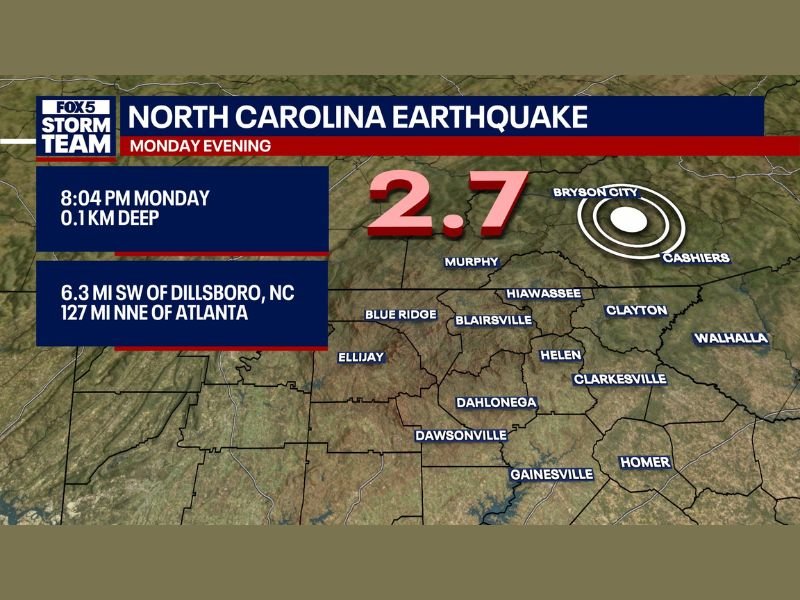 North Carolina Earthquake Near Dillsboro and Bryson City Registers 2.7 Magnitude Shallow Tremor Felt Lightly Across Mountain Counties