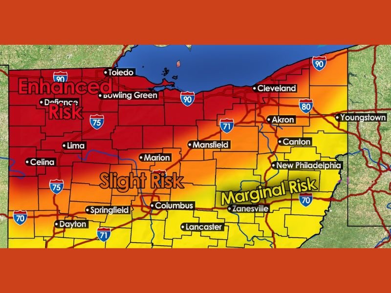 Ohio Cities Including Toledo, Defiance, Lima, Dayton and Columbus Under Enhanced Risk Thursday With Damaging Winds Large Hail and Storm Line Possible