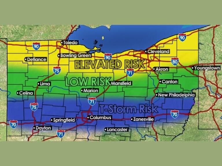 Ohio Cleveland Toledo and Akron Under Elevated Storm Risk With Damaging Winds Hail and Isolated Tornado Threat This Afternoon Into Tonight