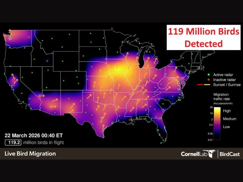 Ohio Northwest Ohio Bird Migration Surge Sees Over 119 Million Birds Flying Overnight With Peak Spring Migration Season Approaching Across Midwest and Northeast