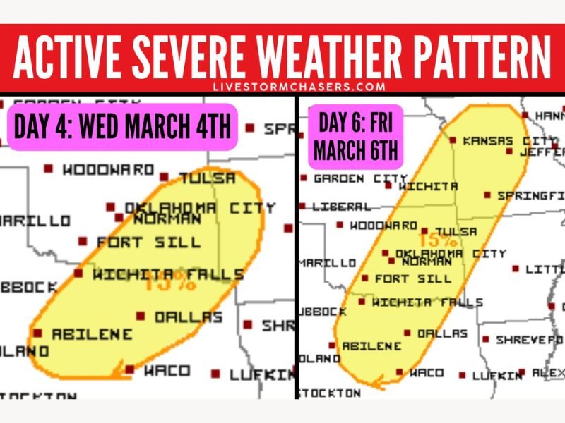 Oklahoma and North Texas Marked for Back-to-Back Severe Weather Risks on March 4 and March 6 as Active Pattern Takes Hold