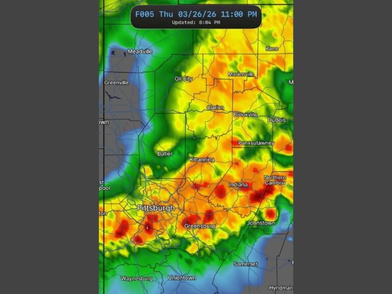 Pennsylvania Pittsburgh Severe Storms Expected Between 9 PM and 11 PM With Tornado Watch Active Across Butler Greensburg Johnstown Region