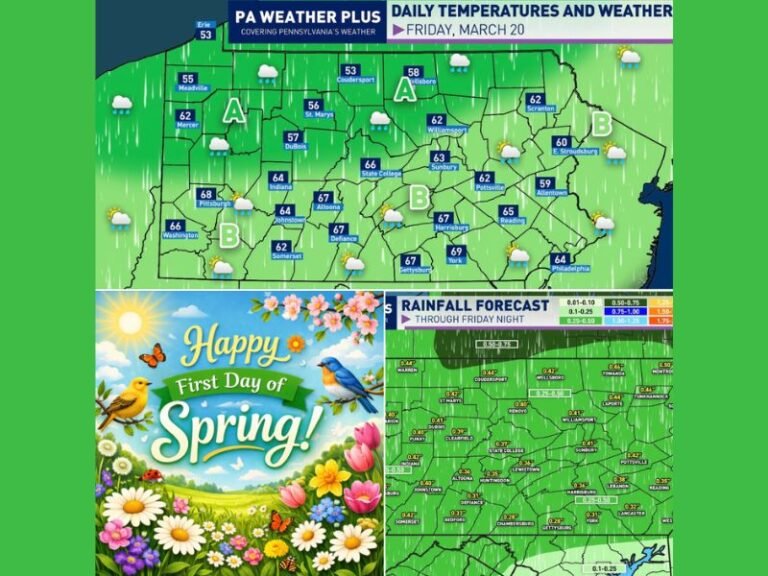 Pennsylvania Welcomes First Day of Spring With Widespread Rain, Thunder Risk and Up to Half-Inch Totals From Pittsburgh to Philadelphia