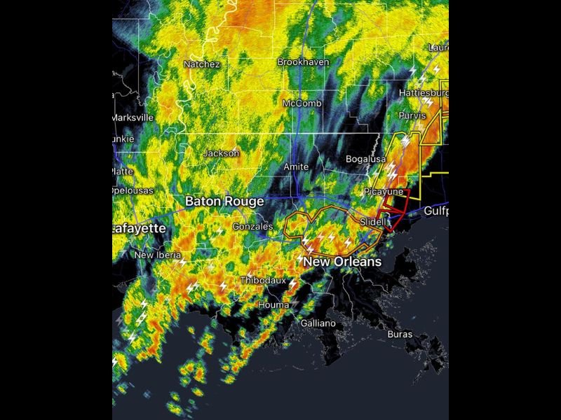 Severe Storms Continue Across Louisiana and Mississippi Near New Orleans and Hattiesburg, Though Tornado Threat May Be Gradually Weakening