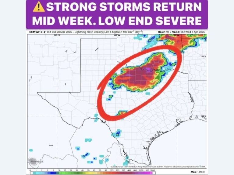 Texas, Oklahoma, Arkansas Storm Chances Return Midweek as Dryline and Gulf Moisture Fuel Thunderstorms Near Dallas Fort Worth