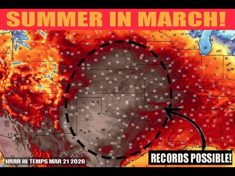 Texas Oklahoma Kansas Nebraska Heatwave Brings Widespread 90s and Record Breaking March Temperatures Across Central Plains and Midwest