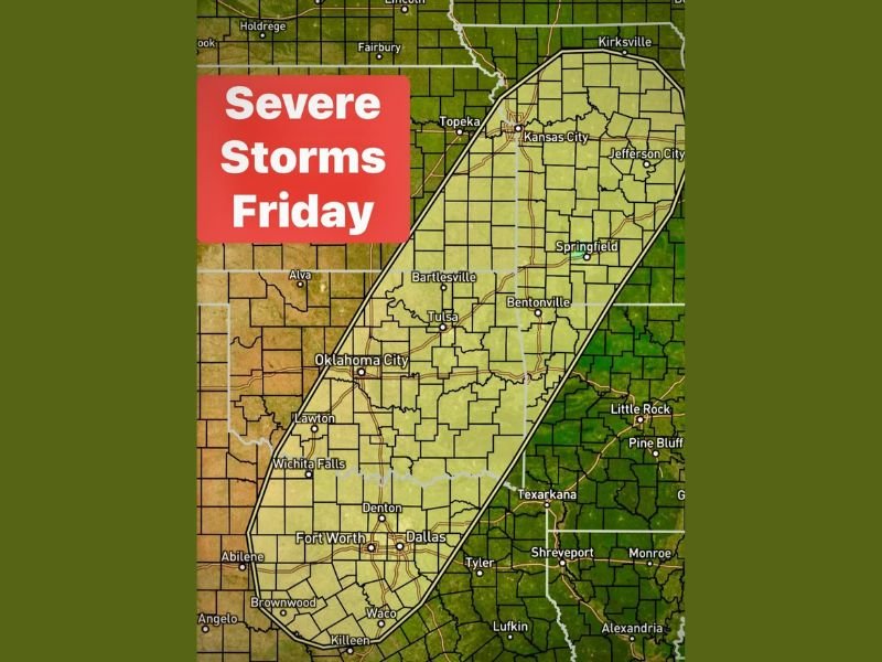 Texas, Oklahoma and Missouri Placed in Day 6 Severe Storm Risk as Friday Night Threat Builds Across Southern Plains