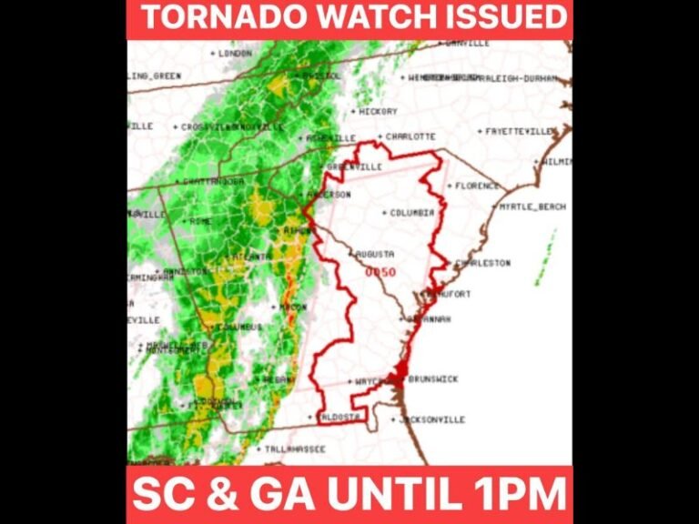 Tornado Watch Issued for South Carolina and Parts of Georgia Until 1 PM as Strong Storm Line Pushes Across the Southeast