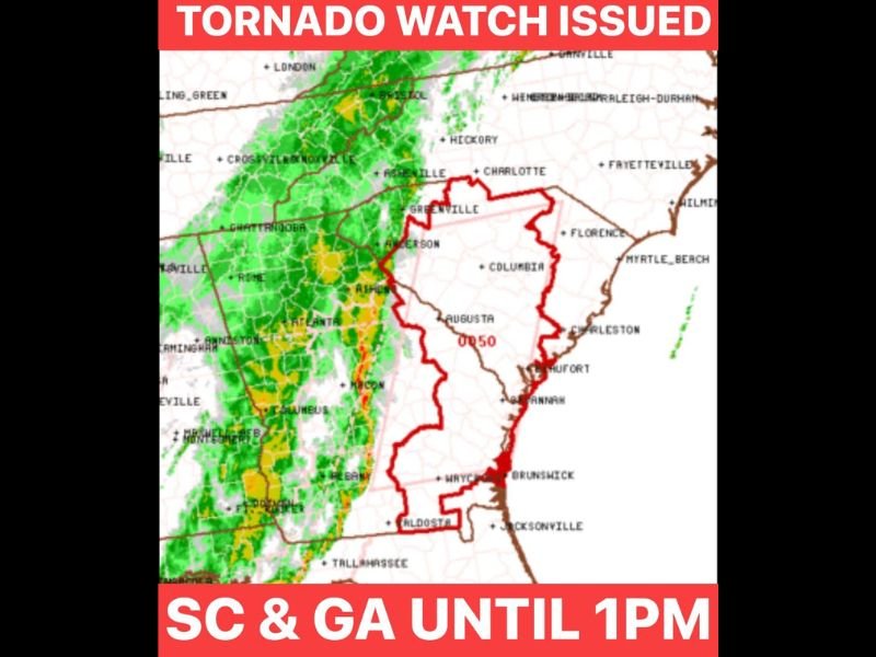 Tornado Watch Issued for South Carolina and Parts of Georgia Until 1 PM as Strong Storm Line Pushes Across the Southeast