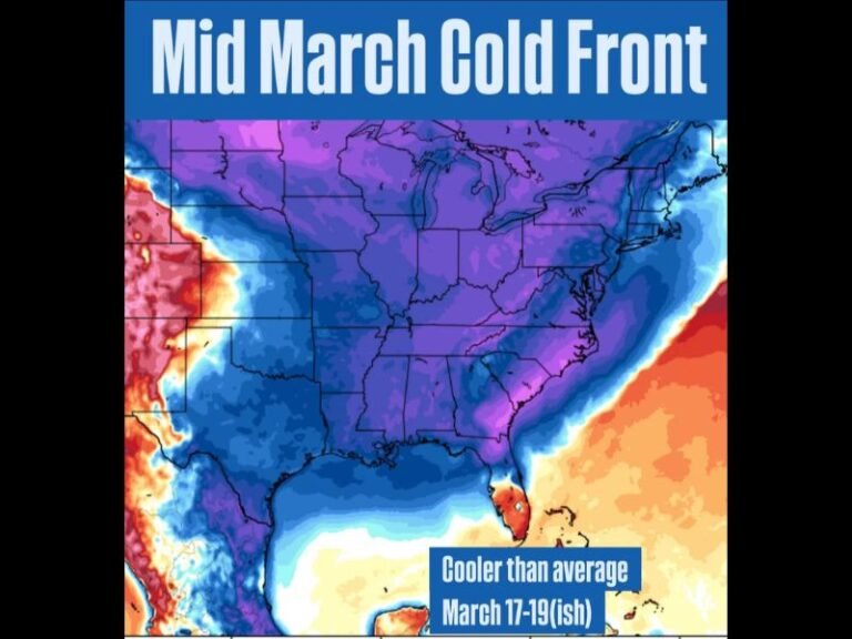 United States Weather Shift: Mid-March Cold Front Could Push Cooler-Than-Average Temperatures Across Midwest and Deep South Around March 17–19