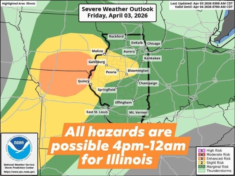 3 PM to Midnight: Severe Storm Threat Builds Across Illinois With Tornado Risk Early and Damaging Winds Overnight