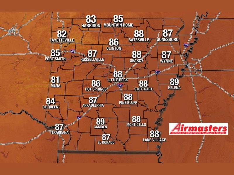 Arkansas Hits Summer-Like Highs in the Mid to Upper 80s Friday Before Cold Front Arrives Tonight With Severe Weather Possible Across Northwest Arkansas