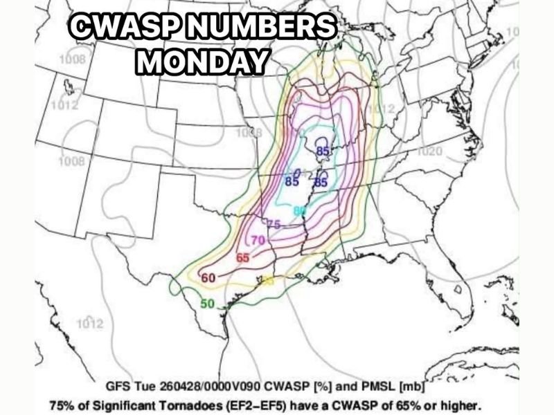 CWASP Numbers Hitting 80-85 Over Southern Illinois and Iowa Monday Raising Significant Tornado Concerns Across the Region
