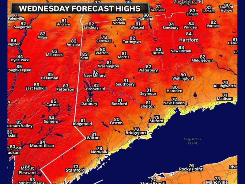 Connecticut and Hudson Valley See Warm Wednesday With Highs Reaching Upper 70s to Mid-80s Under Sunshine and Humidity