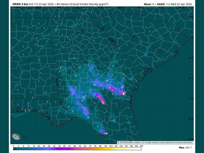 Critical Wildfires Burning in South Georgia as Pineland Road Fire Explodes to 16,000 Acres and Highway 82 Fire Destroys Structures Forcing Mandatory Evacuations