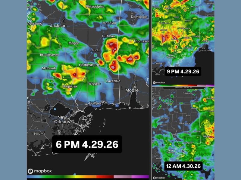 Damaging Wind Gusts and Spin-Up Tornado Possible Across South Mississippi Including Hattiesburg, Laurel, and Gulfport This Evening Between 6 PM and Midnight