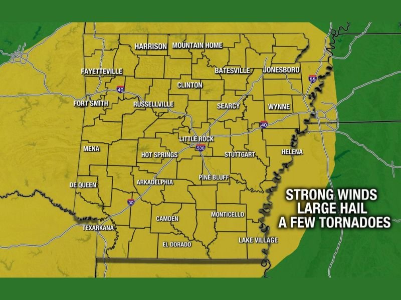 Damaging Winds, Large Hail, and Tornadoes Likely Statewide Across Arkansas Friday in Multi-Round Severe Weather Event From Morning Through Evening