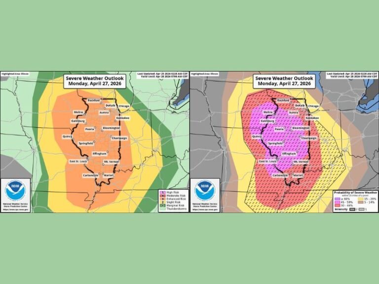 EF3+ Long-Track Tornadoes, Very Large Hail, and Damaging Winds Targeting Illinois Including Rockford, Chicago, and Springfield Monday Afternoon Into Monday Night