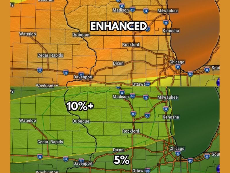 Enhanced Risk Severe Weather Threatens Chicago, Madison, Milwaukee, and Rockford This Afternoon With Three Possible Dangerous Outcomes on the Table