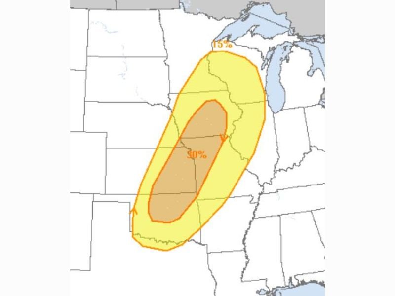 Friday's Severe Weather Threat Is No Joke — A 30% Tornado Probability Already Looming Over Illinois, Missouri, and Kansas