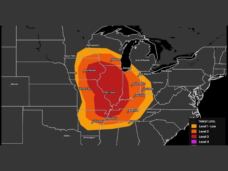 Individual Rotating Storms With Strong Long-Track Tornadoes Threatening Iowa, Illinois, and Missouri Under Level 3 Enhanced Risk Monday Afternoon Into Monday Night