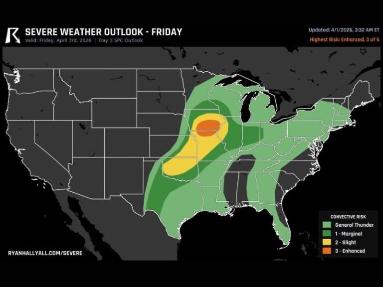 Iowa and Missouri Face Level 3 Severe Storm Threat Friday With Supercells Large Hail and Tornado Risk Expanding Toward Illinois and Wisconsin