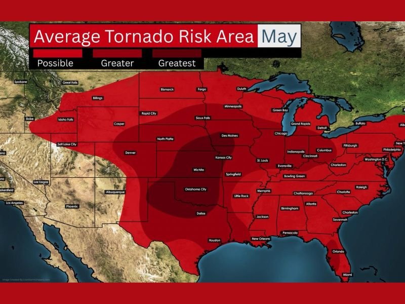 May Is Prime Tornado Month Across the Plains and Midwest Including Oklahoma City, Wichita, Kansas City, and Chicago as Tornado Alley Wakes Up This Month