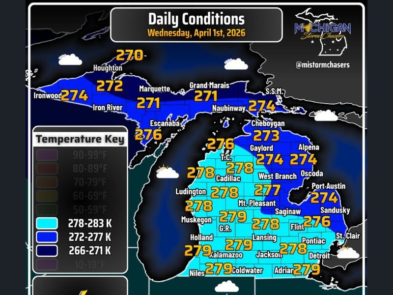 Michigan Detroit Lansing and Grand Rapids See Cool Cloudy Day in 40s With Rain Staying South of I 94 and Showers Returning Overnight