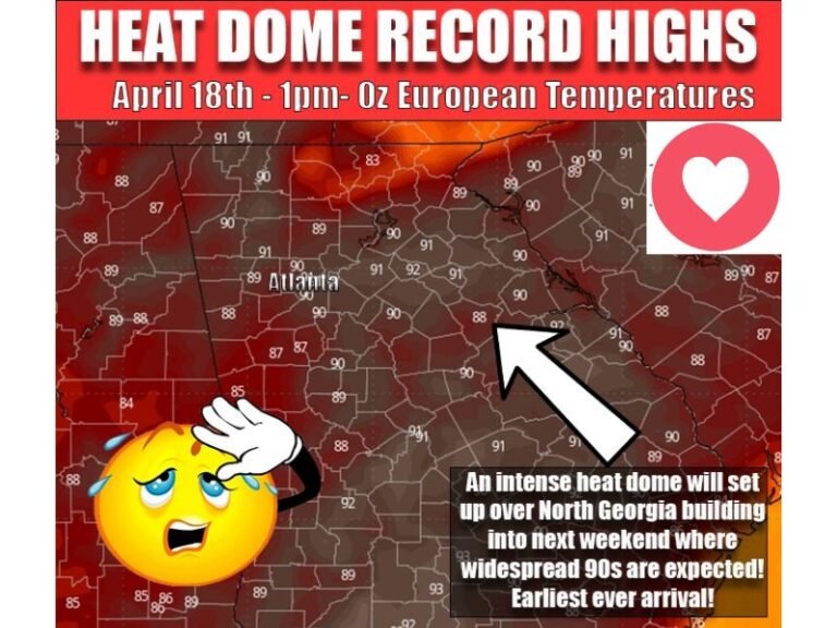 Next Week: Intense Heat Dome Targets North Georgia With Record-Breaking Widespread 90s, Worsening Drought, and Possibly the Earliest 90°F Arrival in Atlanta History