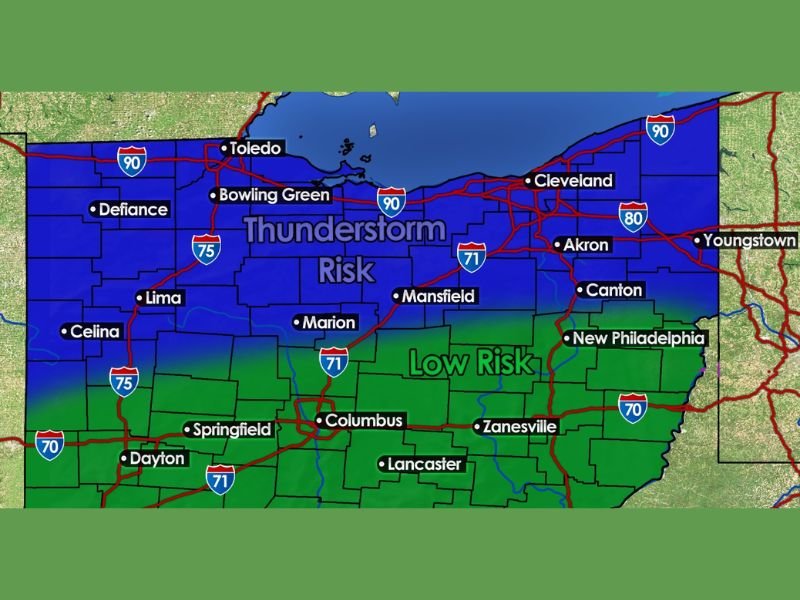 Ohio Cleveland Toledo Columbus and Dayton Face Scattered Thunderstorm Risk Today With Isolated Strong Cells Possible South of I 70