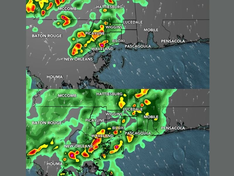 Saturday Evening: Strong Storms Build From Louisiana Into South Mississippi With Overnight Severe Risk and Flooding Concerns