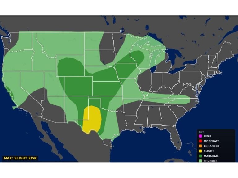 Saturday: Slight Risk of Severe Thunderstorms Targets West Texas This Afternoon With Large Hail, Damaging Winds, and an Isolated Tornado Possible Along the I-20 Corridor