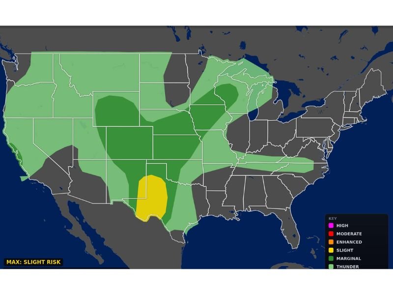 Saturday: Slight Risk of Severe Thunderstorms Targets West Texas This Afternoon With Large Hail, Damaging Winds, and an Isolated Tornado Possible Along the I-20 Corridor