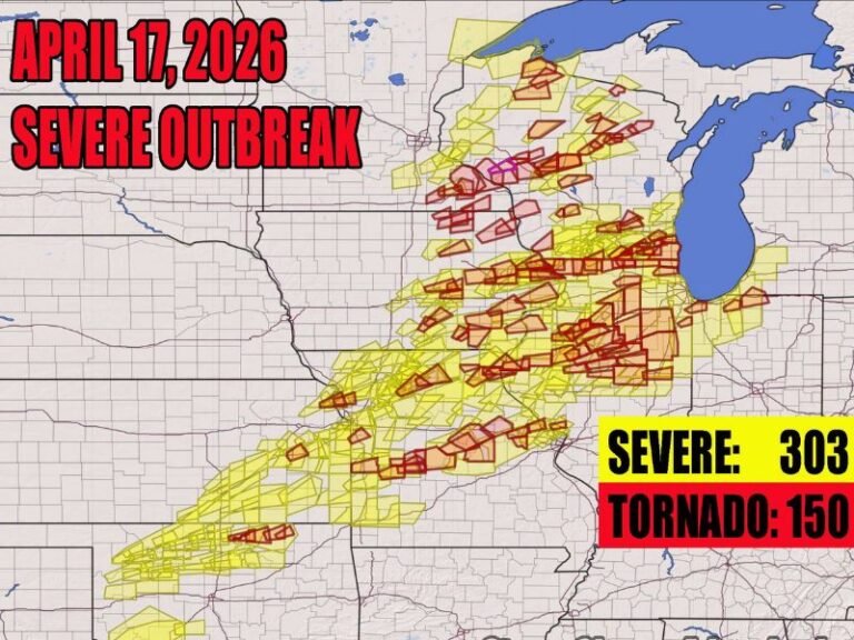 Severe Outbreak Blankets Northern Illinois With 303 Severe Warnings and 150 Tornado Warnings as Over 25 Tornado Reports Confirmed Across the Midwest
