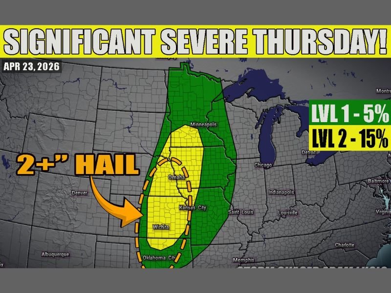 Significant Severe Weather and 2-Inch Plus Hail Targeting Southern Minnesota, Kansas, and Oklahoma Thursday April 23 With Supercells and Overnight Wind Threat Developing