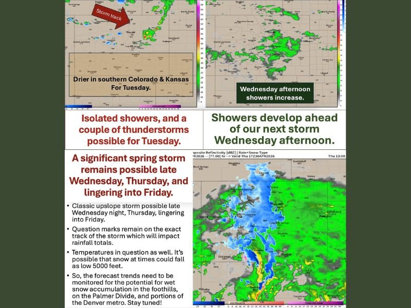 Significant Spring Storm With Snow, Rain, and Severe Thunderstorms Targeting Colorado Including Denver, Colorado Springs, and Pueblo From Wednesday Night Through Friday